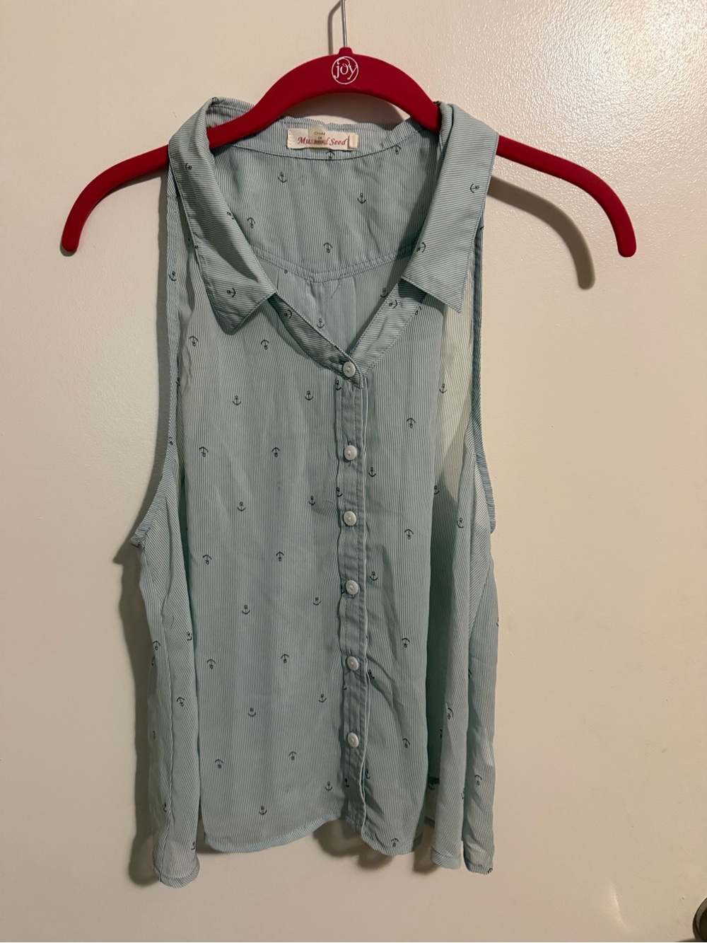 Mustard Seed Light Blue Sleeveless Button-Down Tank with Anchor Print